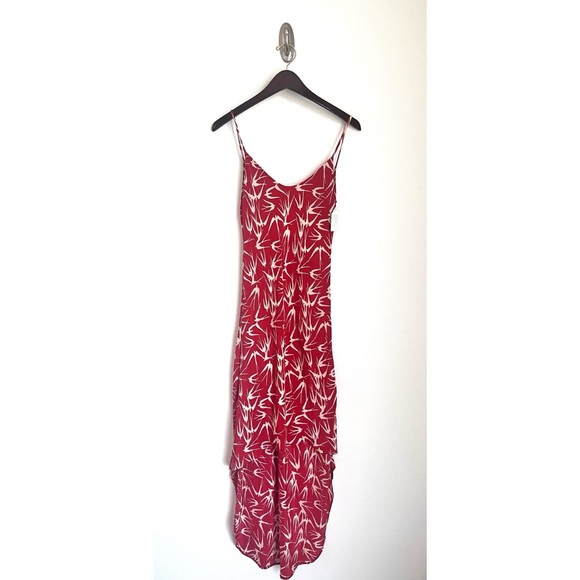 BLU MOON Red Bird Bias High Low 100% Silk Maxi Dress Brand New w/Tags Sz. Small - Picture 2 of 10